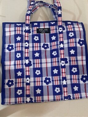 BRAND NEW Authentic Sandy Liang x Baggu  Large Nylon Market Plaid Blue bag Tote